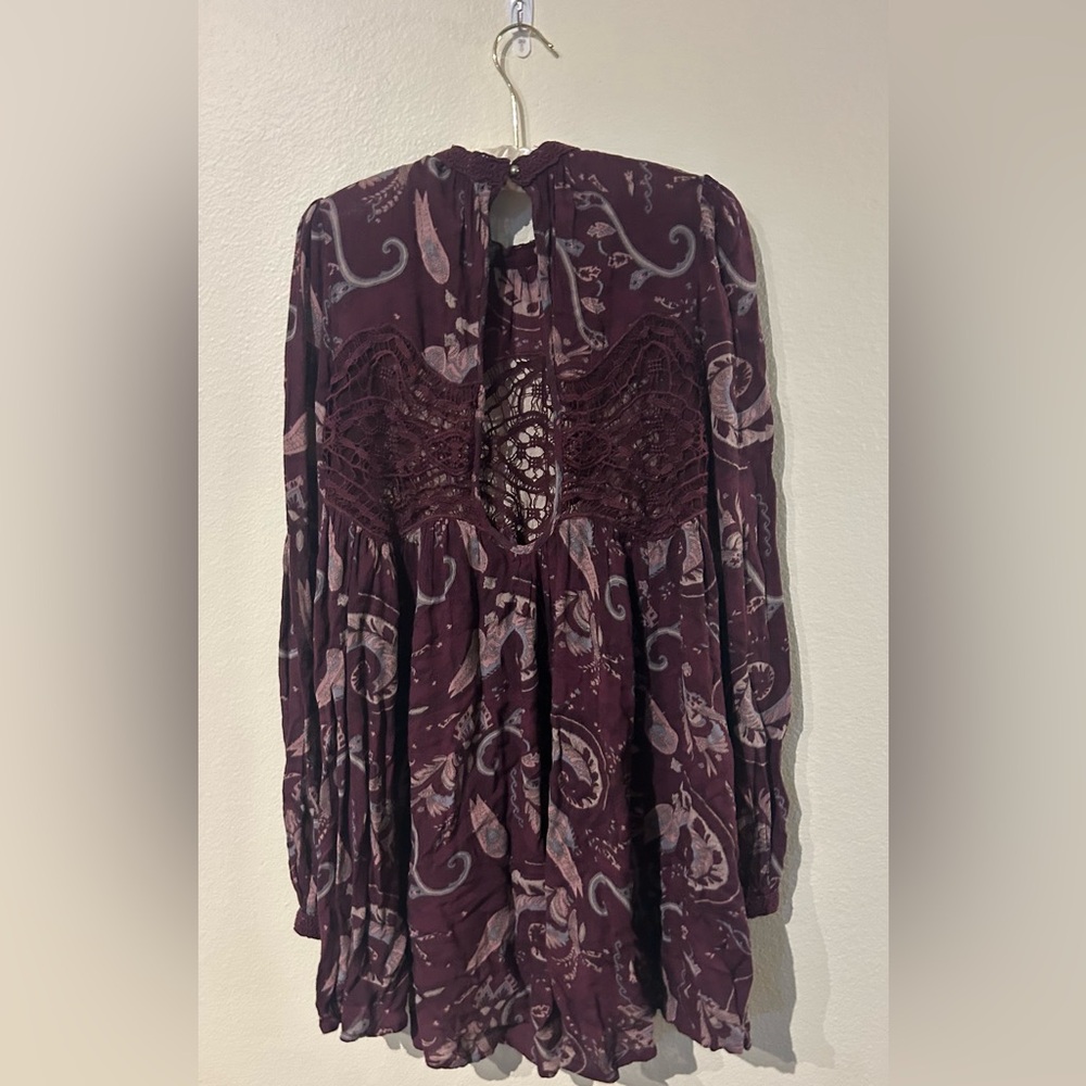 Free People Sweet Thing Paisley Tunic Dress - Wine Combo - Picture 5 of 6